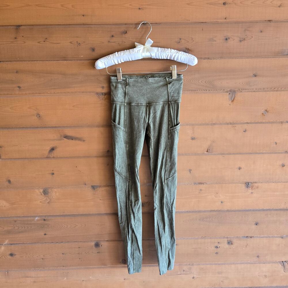 Lululemon Legging Fast & Free High Rise Tight 25" Ice Dye Wash Moss Green 2 - Picture 2 of 7